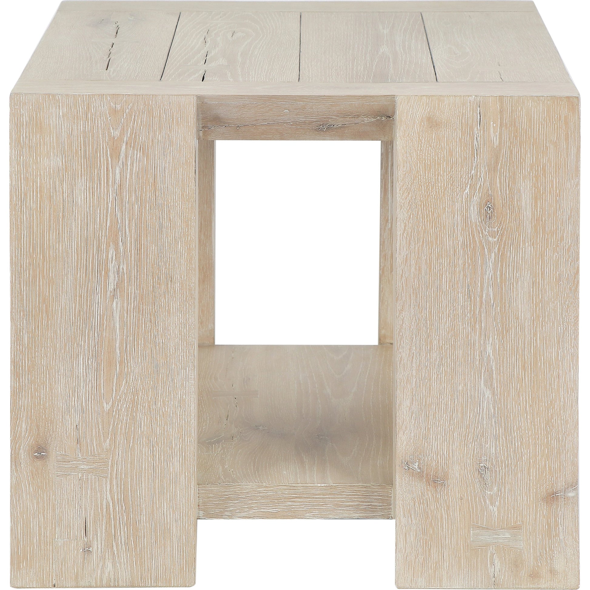 Troy Reclaimed Oak 24" End Table by Classic Home in tan. Made from cracked oak in a modern style.