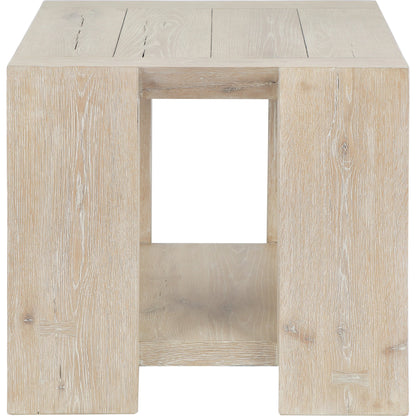 Troy Reclaimed Oak 24" End Table by Classic Home in tan. Made from cracked oak in a modern style.