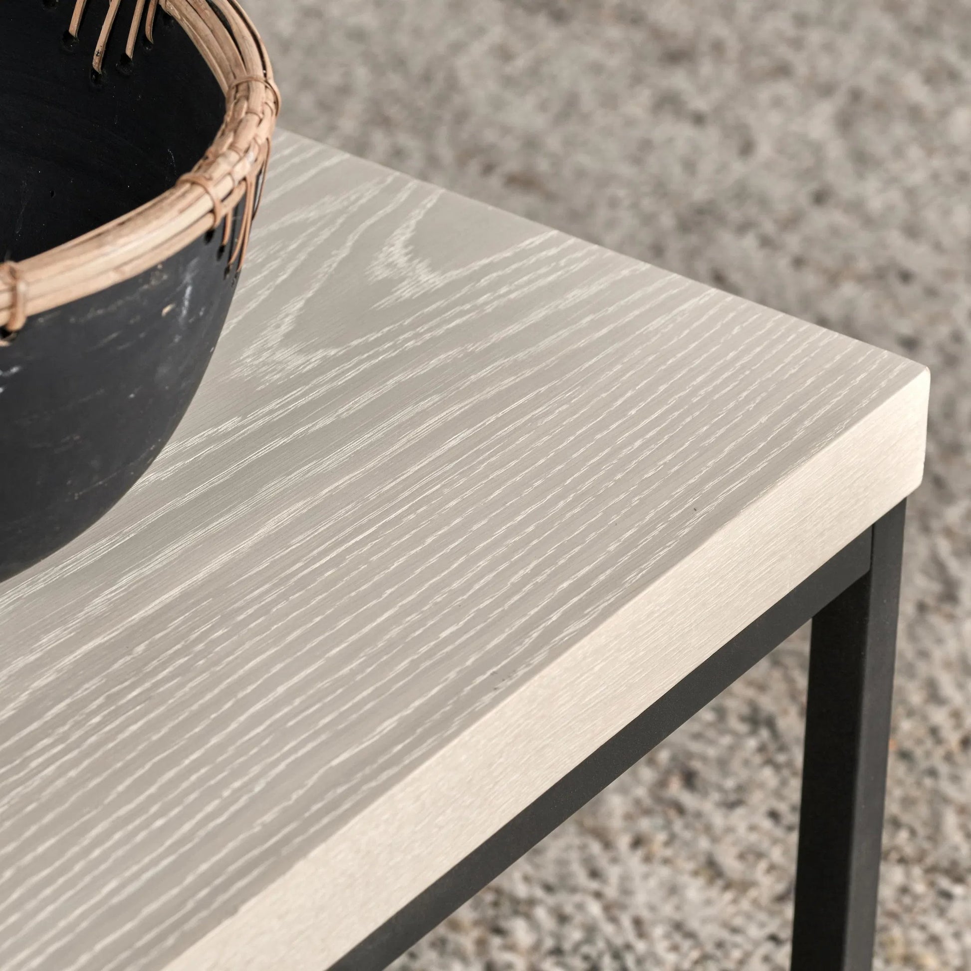 Catta Rectangular Wood Coffee Table by Kosas Home in white, silver and white wash. Made from oak veneer, iron in a unique style.