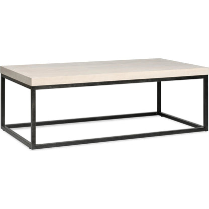 Catta Rectangular Wood Coffee Table by Kosas Home in white, silver and white wash. Made from oak veneer, iron in a unique style.