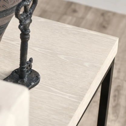 Catta Square Wood End Table by Kosas Home in white, silver. Made from oak veneer, iron in a unique style.