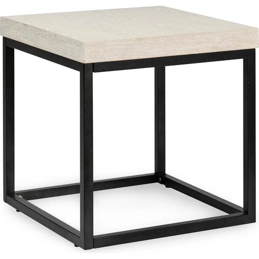 Catta Square Wood End Table by Kosas Home in white, silver. Made from oak veneer, iron in a unique style.