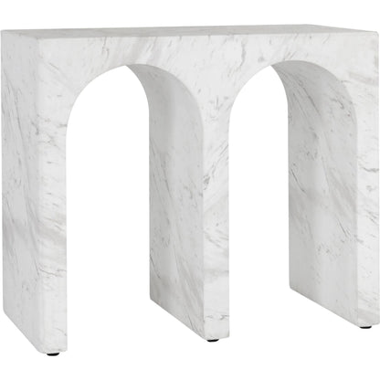 Marmo Outdoor Stone End Table by Classic Home in ivory, gray. Made from glass fiber reinforced concrete in a modern style.