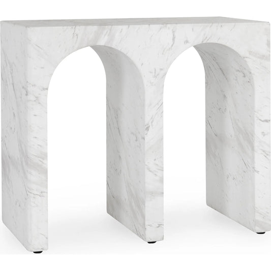 Marmo Outdoor Stone End Table by Classic Home in ivory, gray. Made from glass fiber reinforced concrete in a unique style.