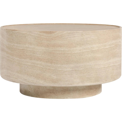 McKenna Round Stone Outdoor Coffee Table by Classic Home in beige. Made from glass fiber reinforced concrete in a unique style.