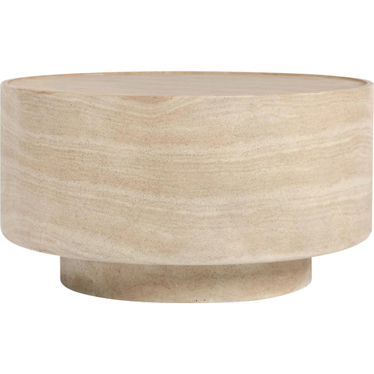 McKenna Round Stone Outdoor Coffee Table by Classic Home in beige. Made from glass fiber reinforced concrete in a unique style.