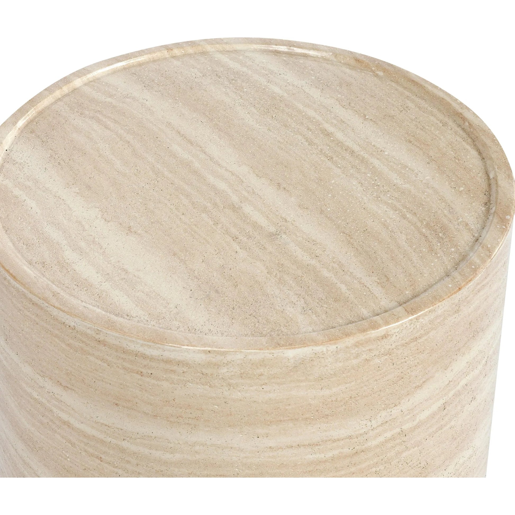 McKenna Round Stone Outdoor End Table by Classic Home in beige. Made from glass fiber reinforced concrete in a unique style.