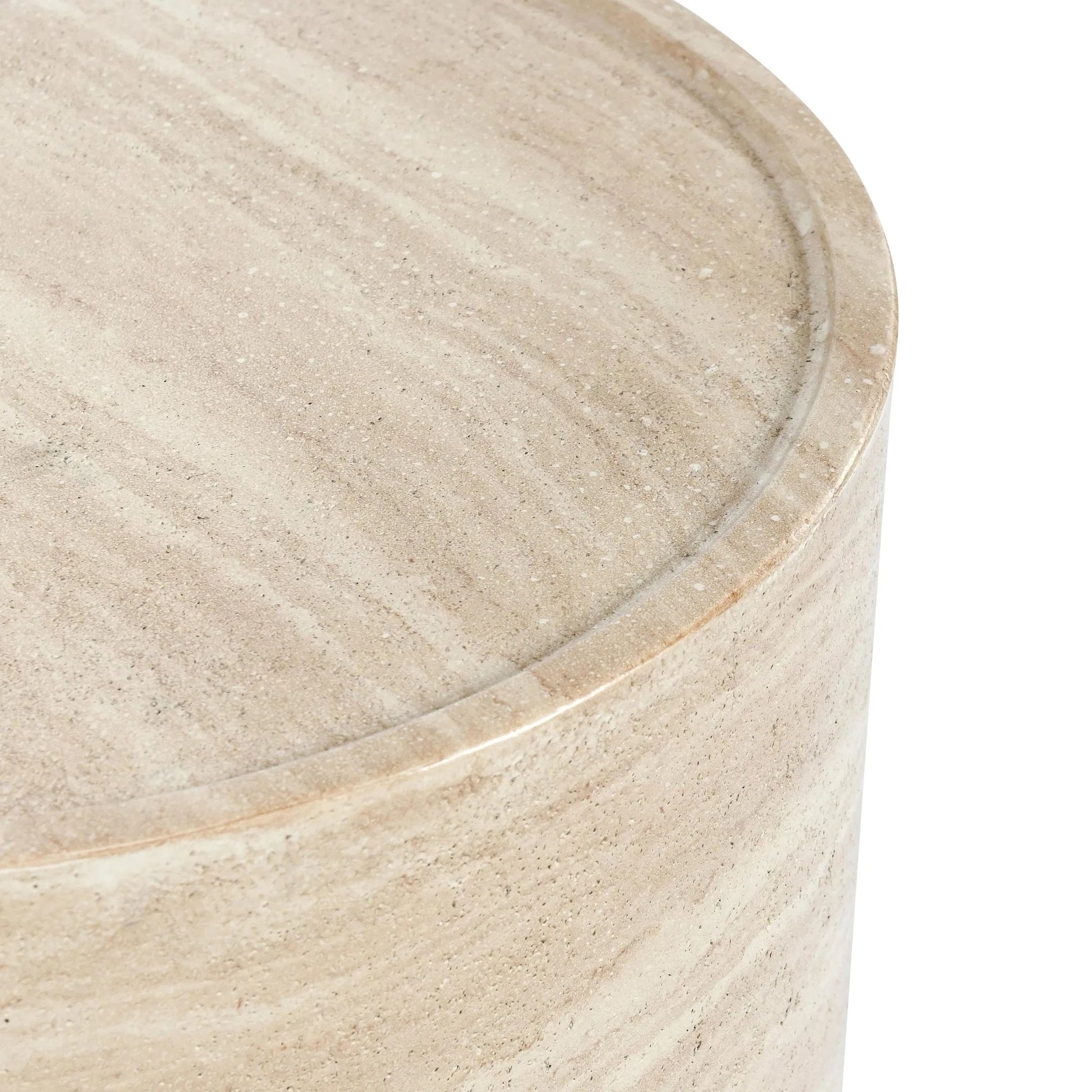McKenna Round Stone Outdoor End Table by Classic Home in beige. Made from glass fiber reinforced concrete in a unique style.