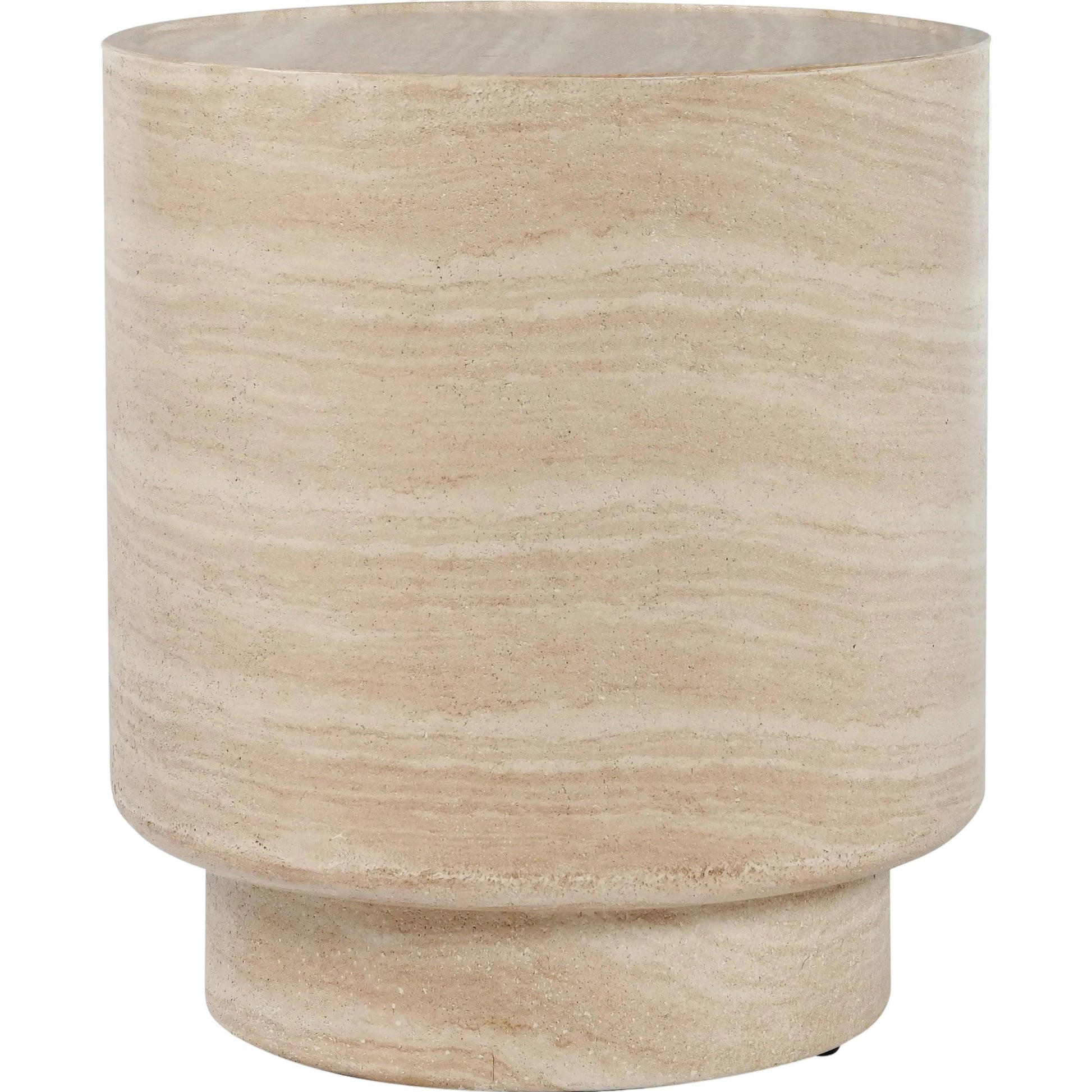 McKenna Round Stone Outdoor End Table by Classic Home in beige. Made from glass fiber reinforced concrete in a unique style.