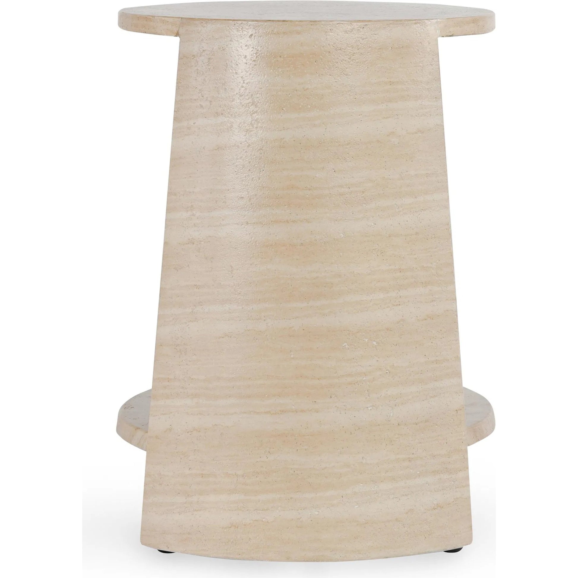 Rosen Outdoor Round Stone End Table by Classic Home in beige. Made from glass fiber reinforced concrete stone in a transitional style.
