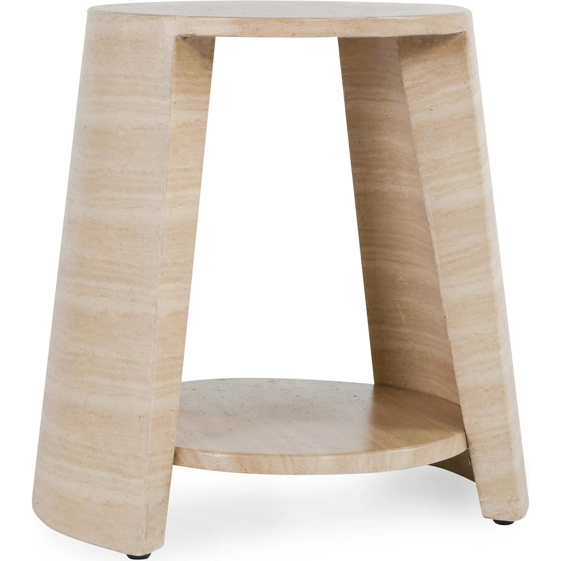 Rosen Outdoor Round Stone End Table by Classic Home in beige. Made from glass fiber reinforced concrete stone in a transitional style.
