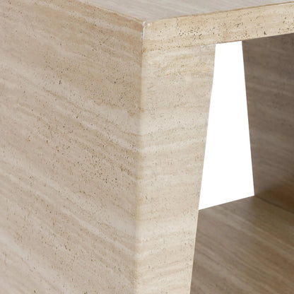 Rosen Outdoor Square Stone End Table by Classic Home in beige. Made from glass fiber reinforced concrete stone in a transitional style.
