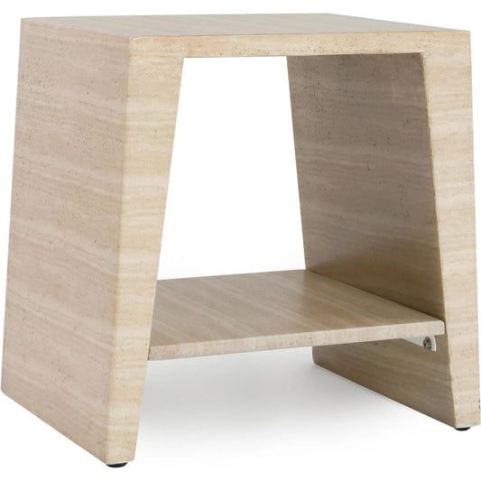 Rosen Outdoor Square Stone End Table by Classic Home in beige. Made from glass fiber reinforced concrete stone in a transitional style.