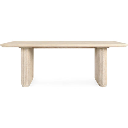 Vander 84" Wood Dining Table by Classic Home in cream. Made from oak veneer in a transitional style.