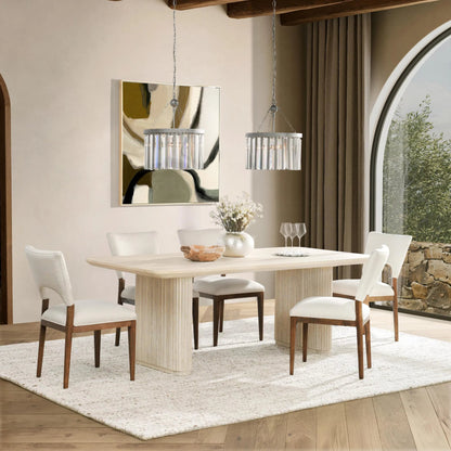 Vander 84" Wood Dining Table by Classic Home in cream. Made from oak veneer in a transitional style.