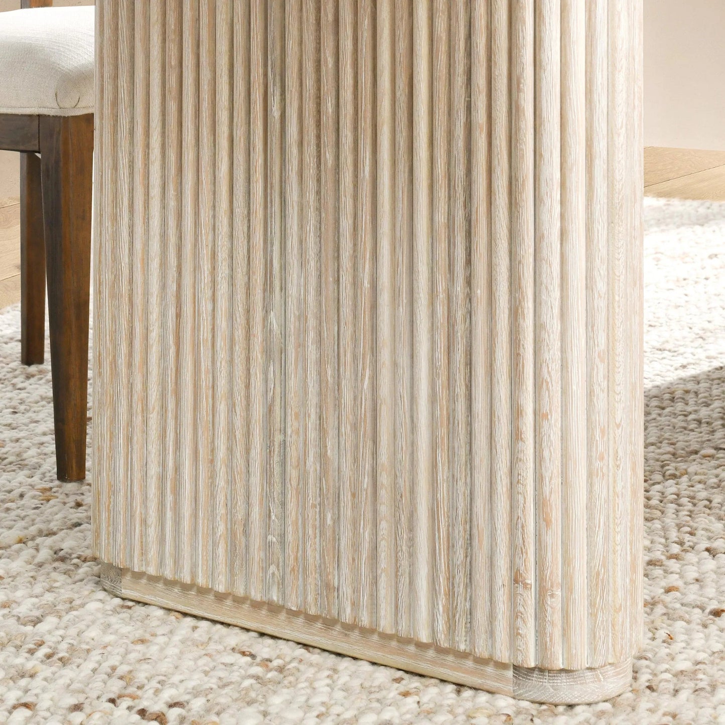 006 SI-2238834 | Closeup | Vander 84" Wood Dining Table by Classic Home in cream. Made from oak veneer in a transitional style.