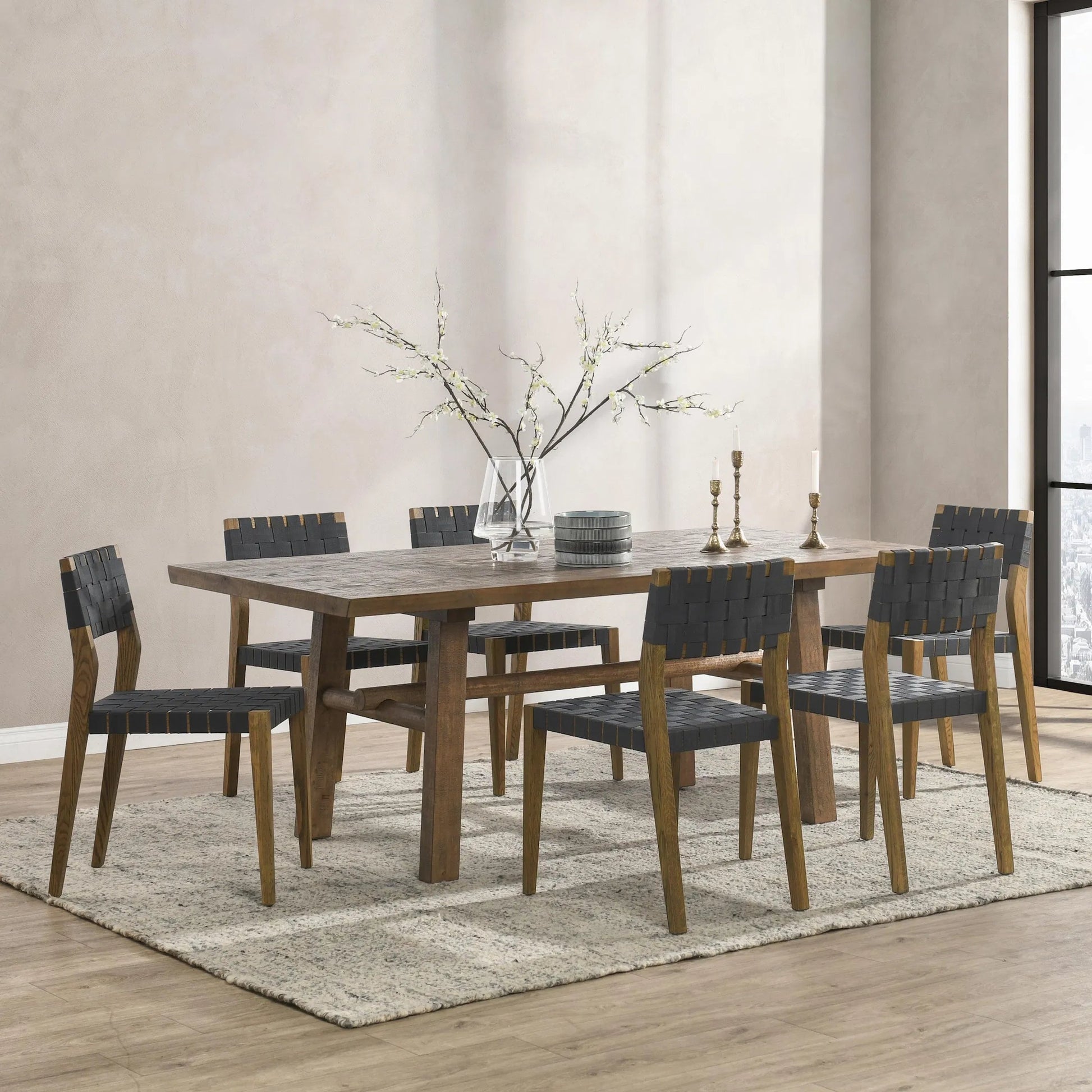Liana Reclaimed Pine Wood Dining Table by Kosas Home in brown. Made from reclaimed pine in a transitional style.