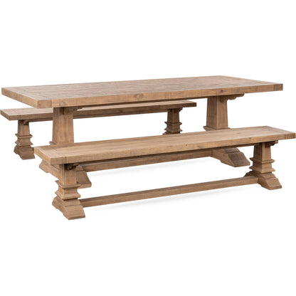 Allegra Reclaimed Pine Wood Dining Table by Kosas Home in natural. Made from reclaimed pine in a unique style.