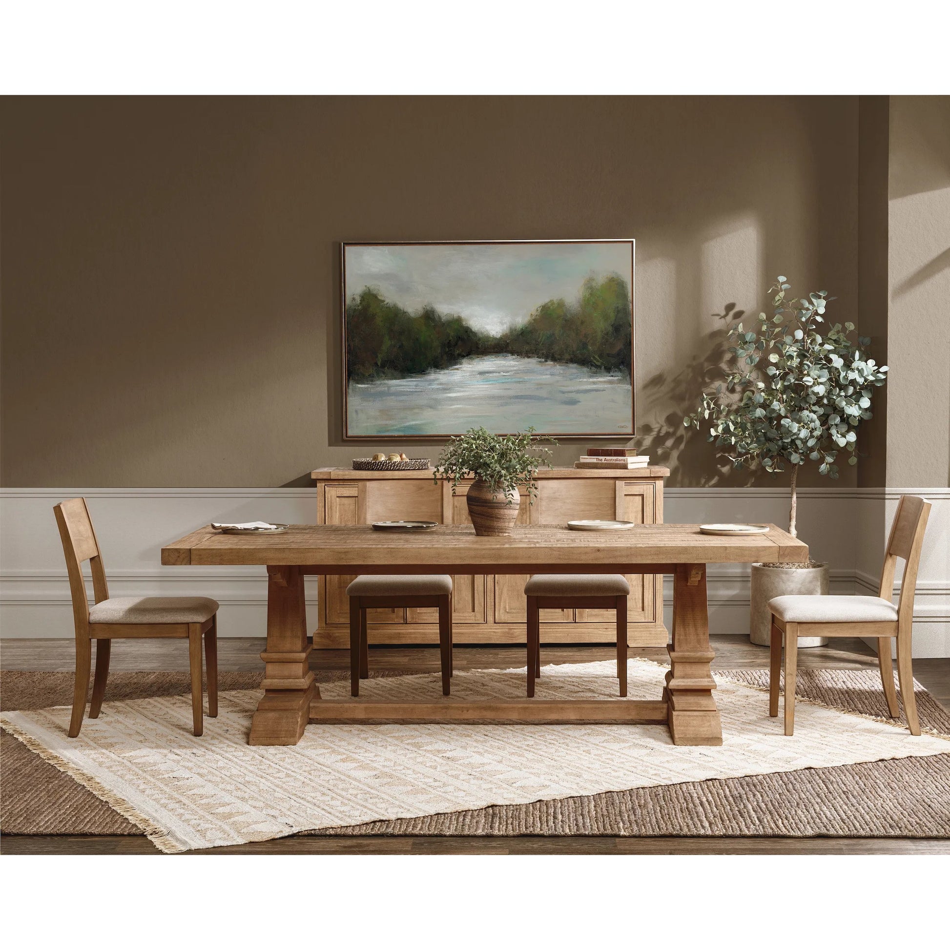 Allegra Reclaimed Pine Wood Dining Table by Kosas Home in natural. Made from reclaimed pine in a unique style.