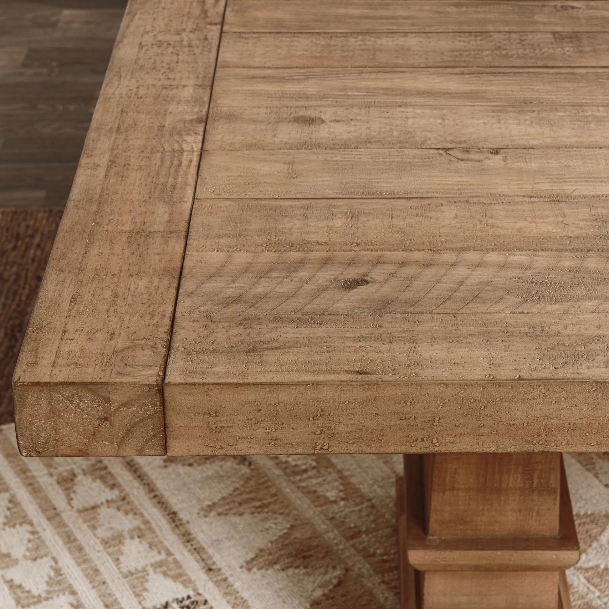 Allegra Reclaimed Pine Wood Dining Table by Kosas Home in natural. Made from reclaimed pine in a unique style.