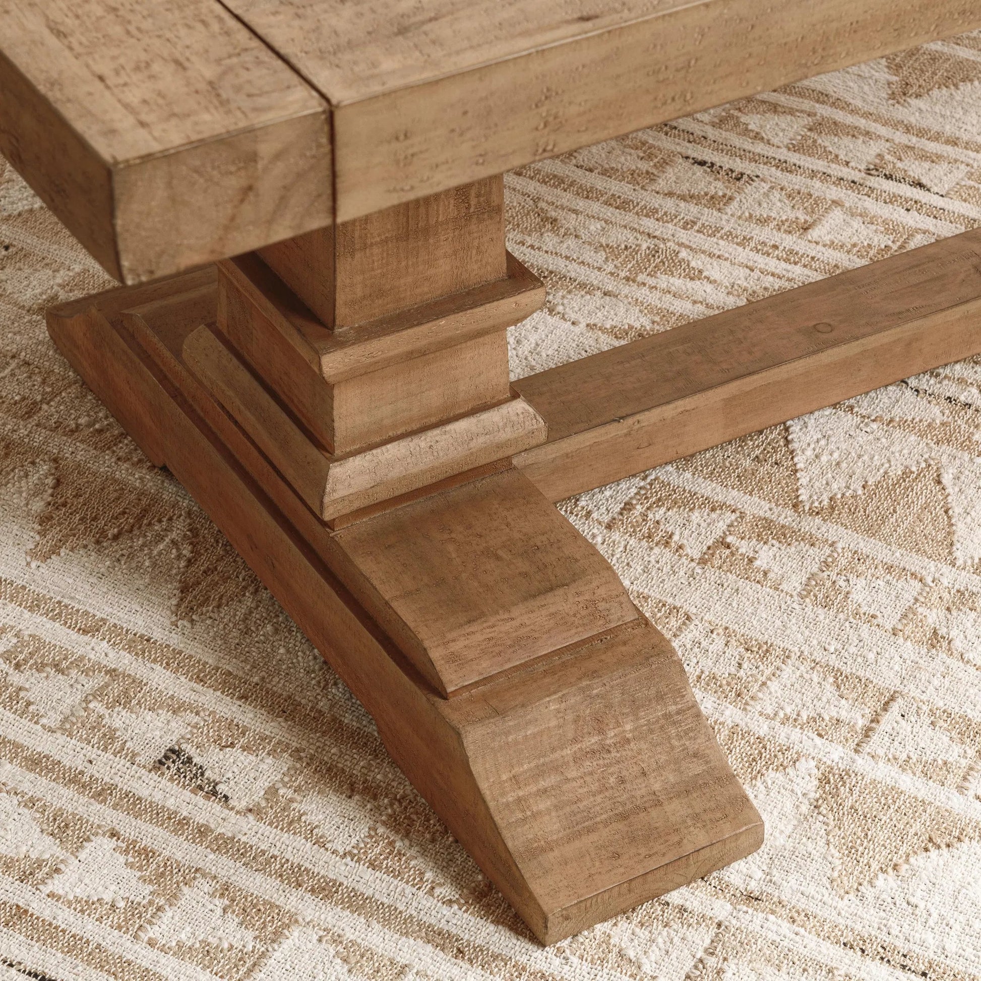 Allegra Reclaimed Pine Wood Dining Table by Kosas Home in natural. Made from reclaimed pine in a unique style.