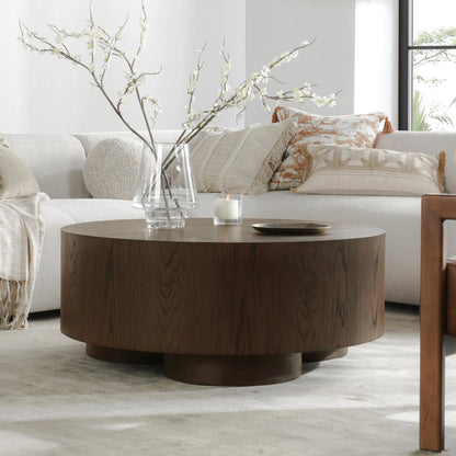 Runa 42" Wood Coffee Table by Classic Home in brown. Made from oak veneer in a traditional style.