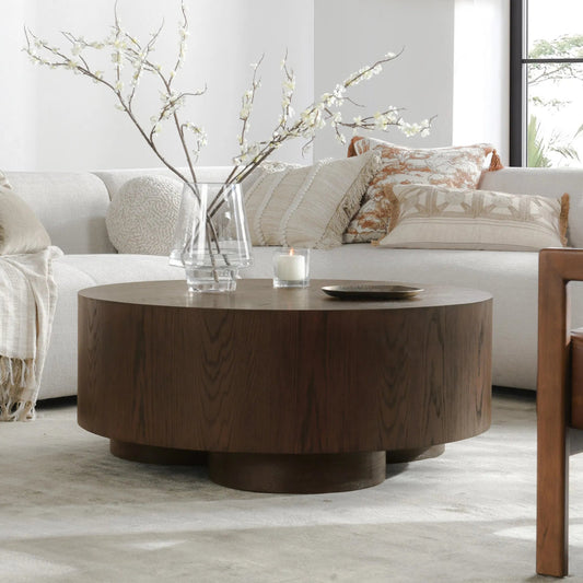 Runa 42" Wood Coffee Table by Classic Home in brown. Made from oak veneer in a traditional style.