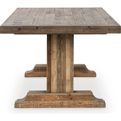 Dita Reclaimed Pine Wood Dining Table by Kosas Home in natural. Made from reclaimed pine in a transitional style.