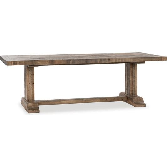 Dita Reclaimed Pine Wood Dining Table by Kosas Home in natural. Made from reclaimed pine in a unique style.