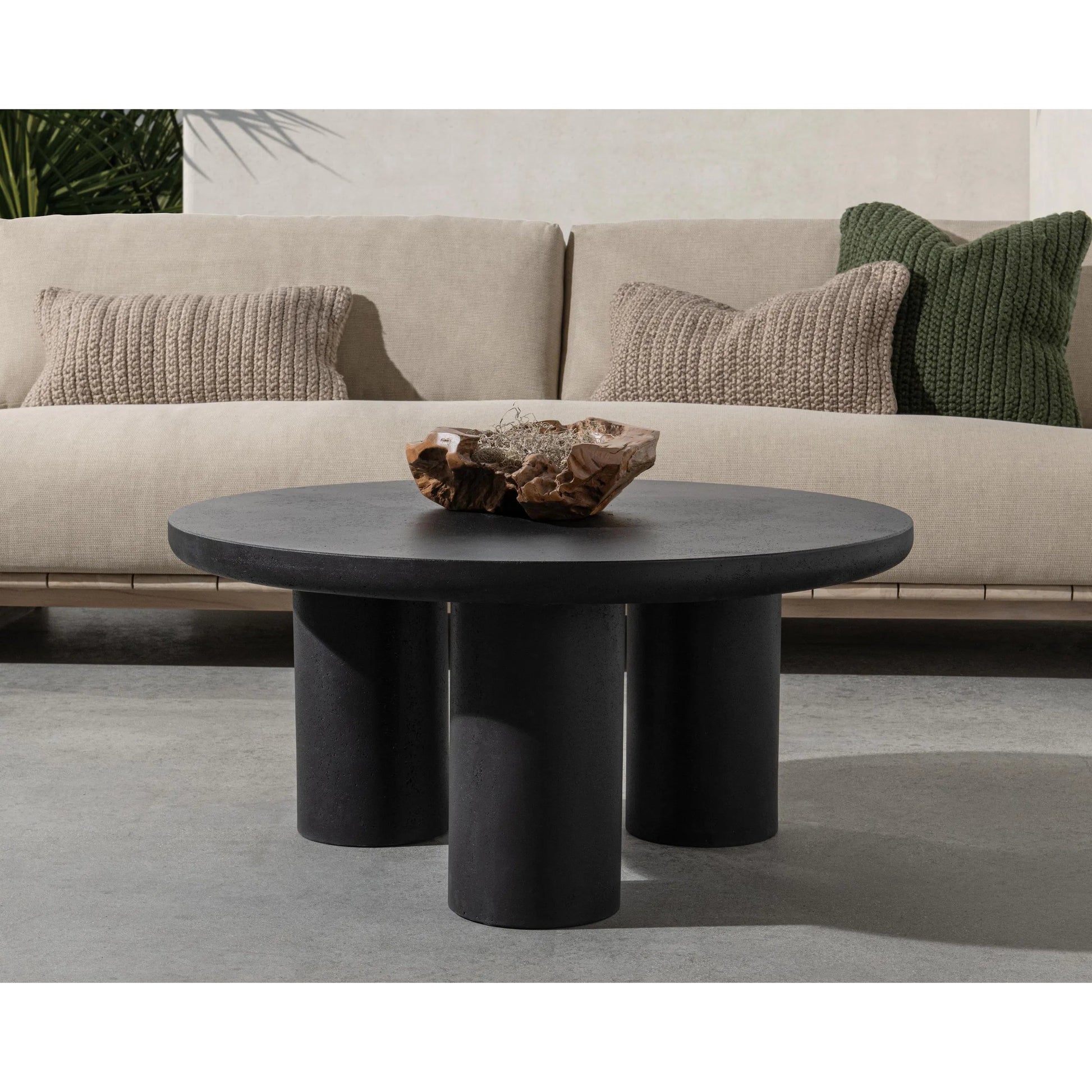 Anzio Outdoor Coffee Table by Classic Home in black. Made from glass fiber reinforced concrete in a modern style.