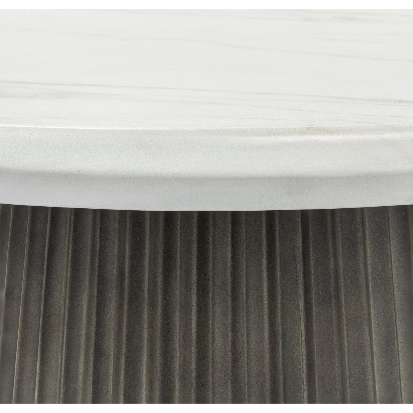 003 SI-2353720 | Closeup | Caspia Outdoor Round Dining Table by Classic Home in gray. Made from glass fiber reinforced concrete in a modern style.