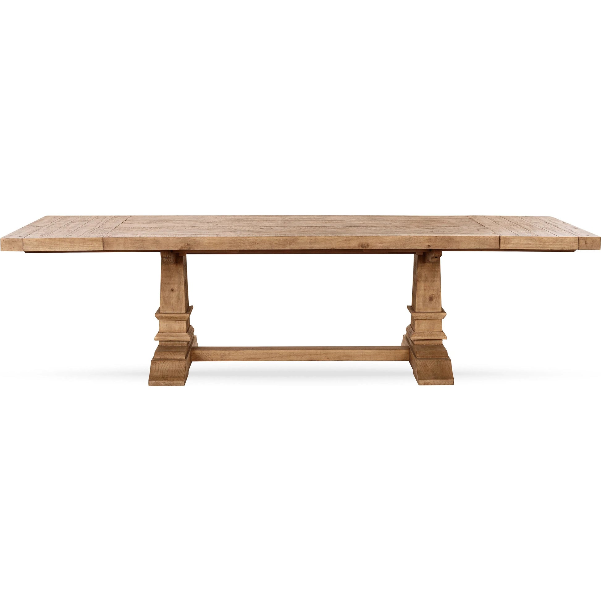 Allegra Extendable Reclaimed Pine Wood Dining Table by Kosas Home in natural. Made from reclaimed pine in a unique style.