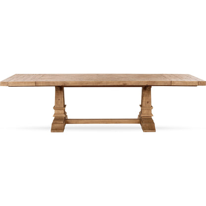 Allegra Extendable Reclaimed Pine Wood Dining Table by Kosas Home in natural. Made from reclaimed pine in a unique style.