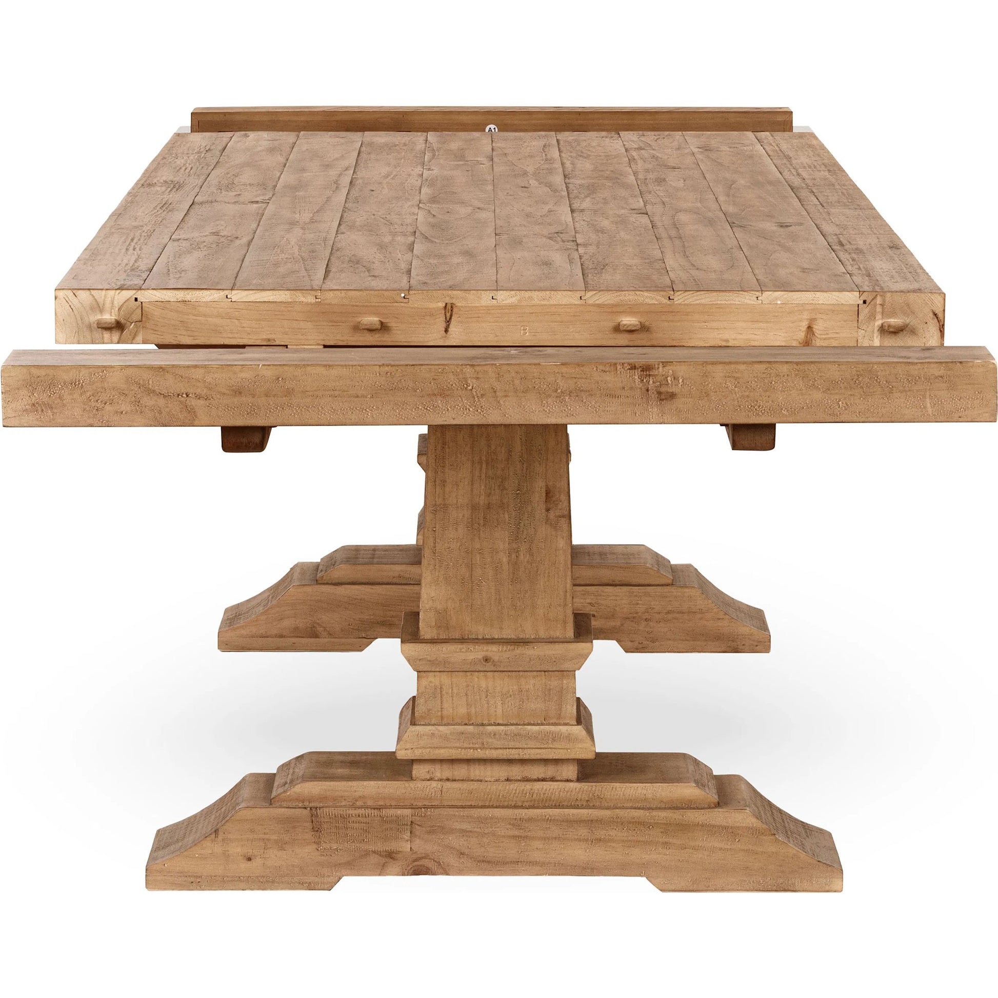 Allegra Extendable Reclaimed Pine Wood Dining Table by Kosas Home in natural. Made from reclaimed pine in a unique style.