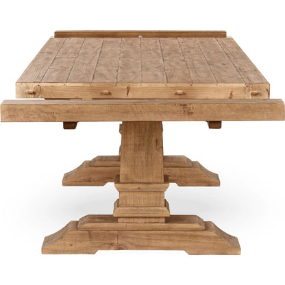 Allegra Extendable Reclaimed Pine Wood Dining Table by Kosas Home in natural. Made from reclaimed pine in a unique style.