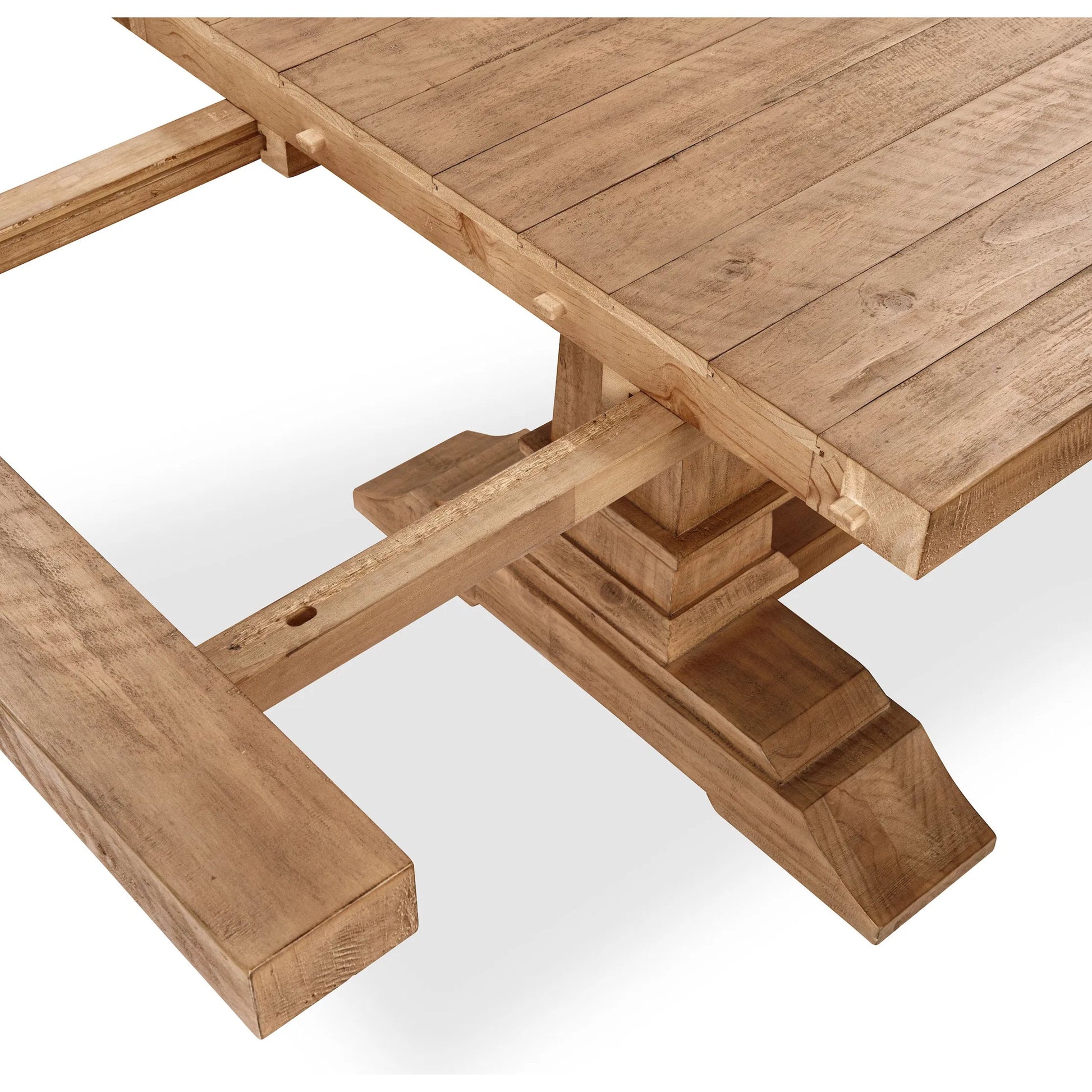 Allegra Extendable Reclaimed Pine Wood Dining Table by Kosas Home in natural. Made from reclaimed pine in a unique style.