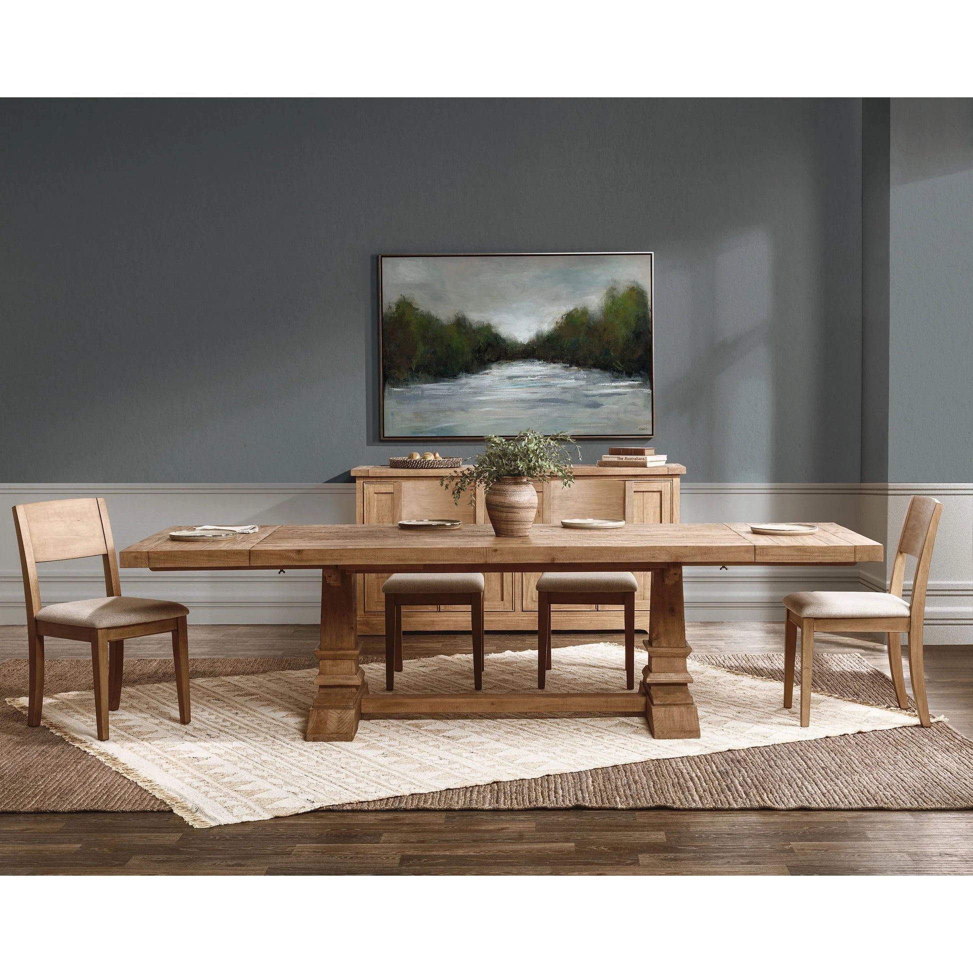 Allegra Extendable Reclaimed Pine Wood Dining Table by Kosas Home in natural. Made from reclaimed pine in a unique style.