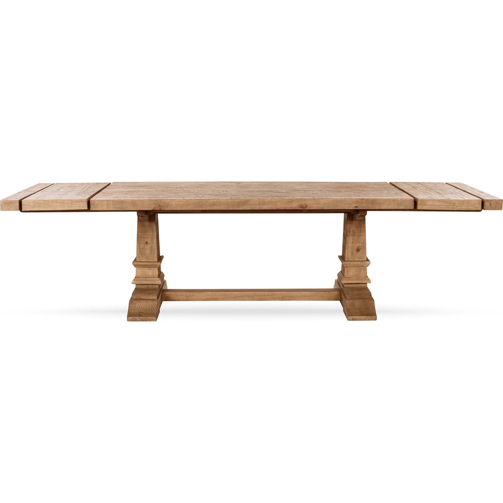 Allegra Extendable Reclaimed Pine Wood Dining Table by Kosas Home in natural. Made from reclaimed pine in a unique style.