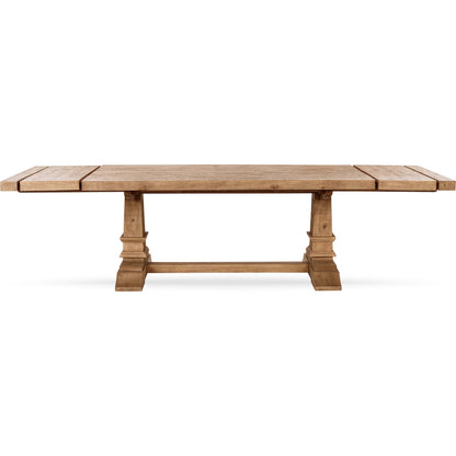 Allegra Extendable Reclaimed Pine Wood Dining Table by Kosas Home in natural. Made from reclaimed pine in a unique style.