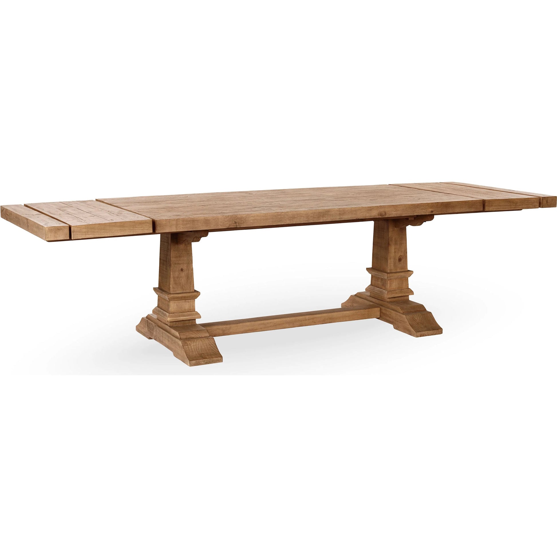 Allegra Extendable Reclaimed Pine Wood Dining Table by Kosas Home in natural. Made from reclaimed pine in a unique style.