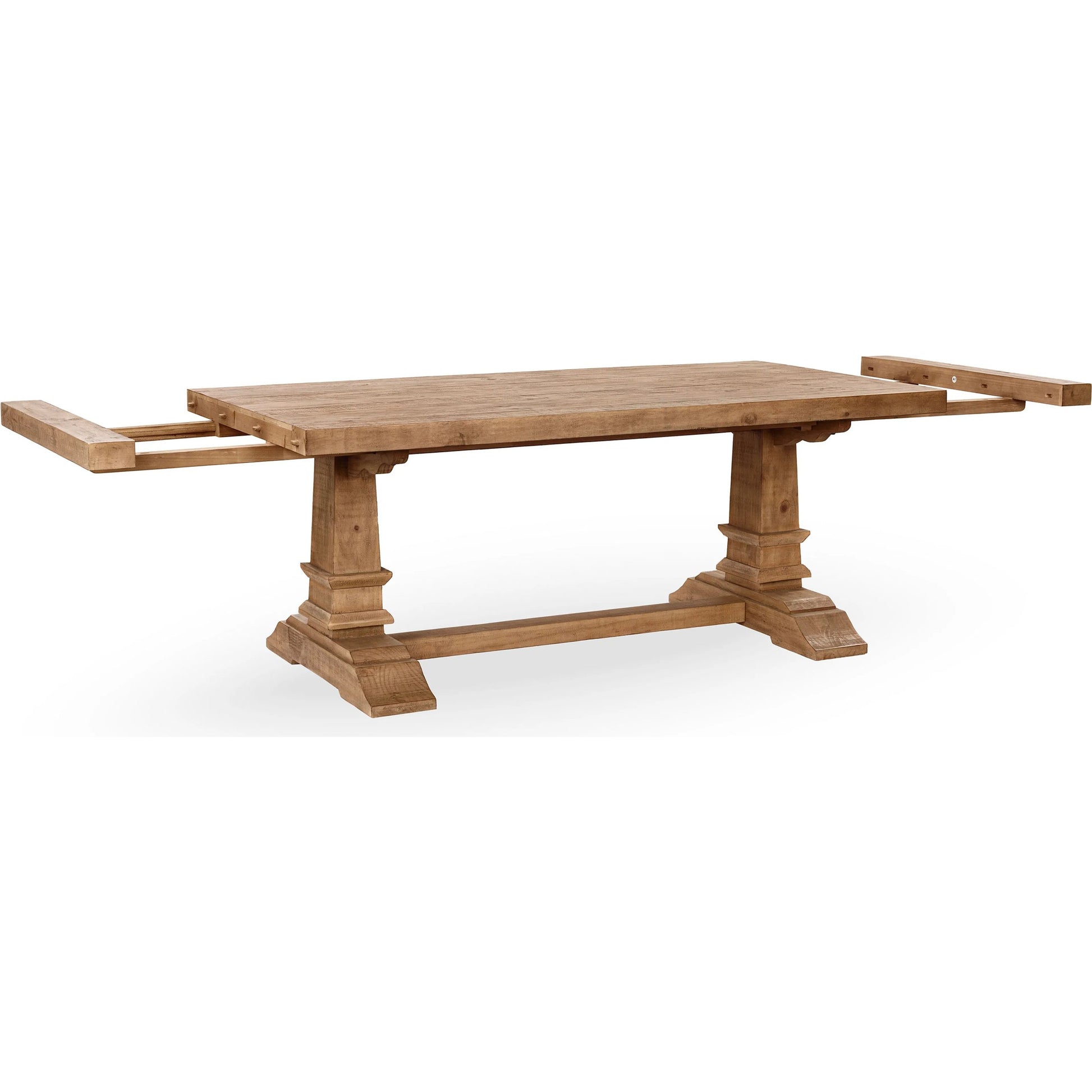 Allegra Extendable Reclaimed Pine Wood Dining Table by Kosas Home in natural. Made from reclaimed pine in a unique style.