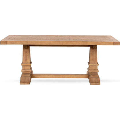 Allegra Reclaimed Pine Wood Dining Table by Kosas Home in natural. Made from reclaimed pine in a unique style.