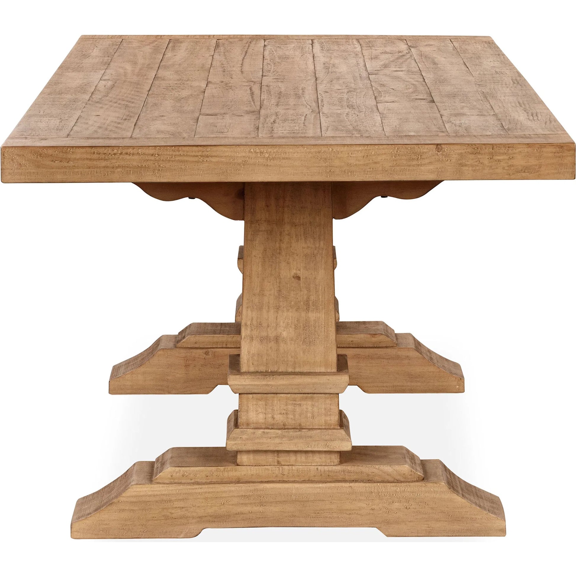 Allegra Reclaimed Pine Wood Dining Table by Kosas Home in natural. Made from reclaimed pine in a unique style.