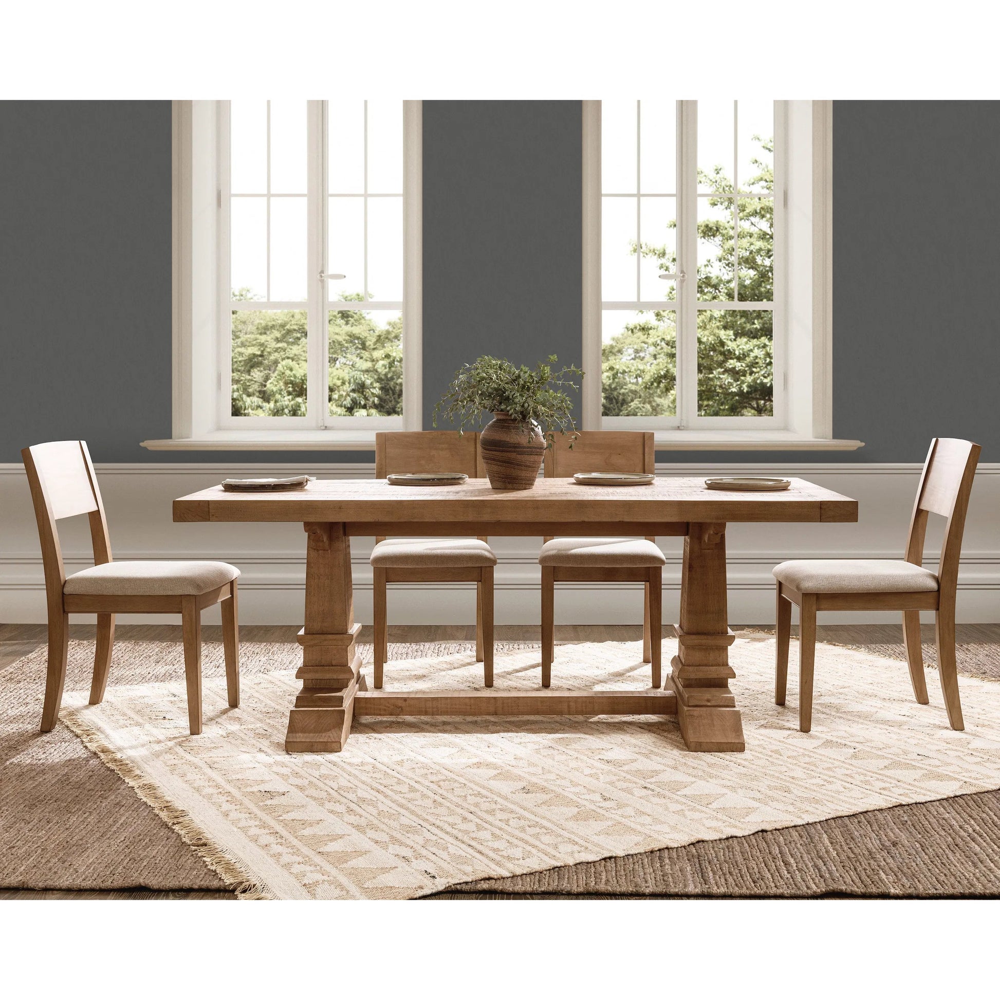 Allegra Reclaimed Pine Wood Dining Table by Kosas Home in natural. Made from reclaimed pine in a unique style.