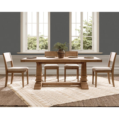 Allegra Reclaimed Pine Wood Dining Table by Kosas Home in natural. Made from reclaimed pine in a unique style.