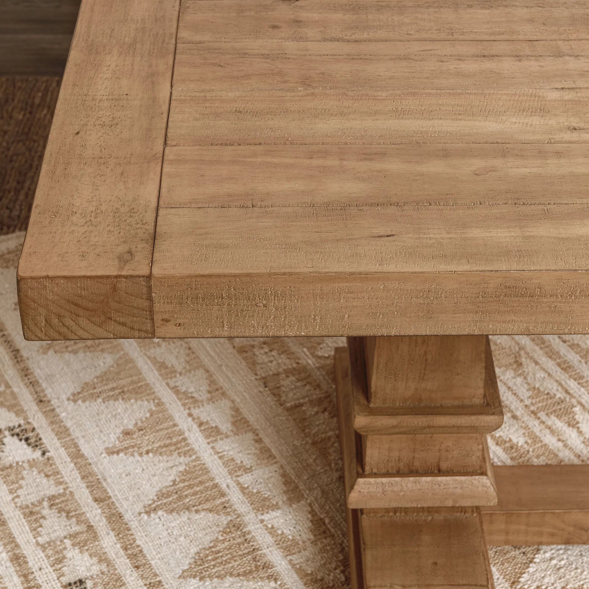 Allegra Reclaimed Pine Wood Dining Table by Kosas Home in natural. Made from reclaimed pine in a unique style.