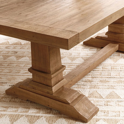 Allegra Reclaimed Pine Wood Dining Table by Kosas Home in natural. Made from reclaimed pine in a unique style.