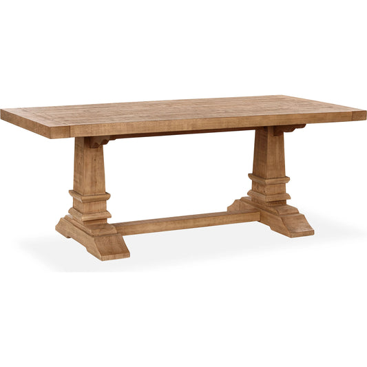 Allegra Reclaimed Pine Wood Dining Table by Kosas Home in natural. Made from reclaimed pine in a unique style.