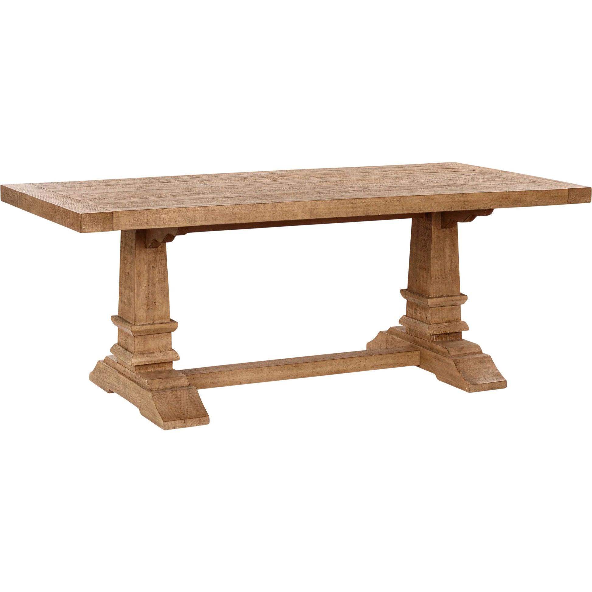 Allegra Reclaimed Pine Wood Dining Table by Kosas Home in natural and natural. Made from reclaimed pine in a transitional style.