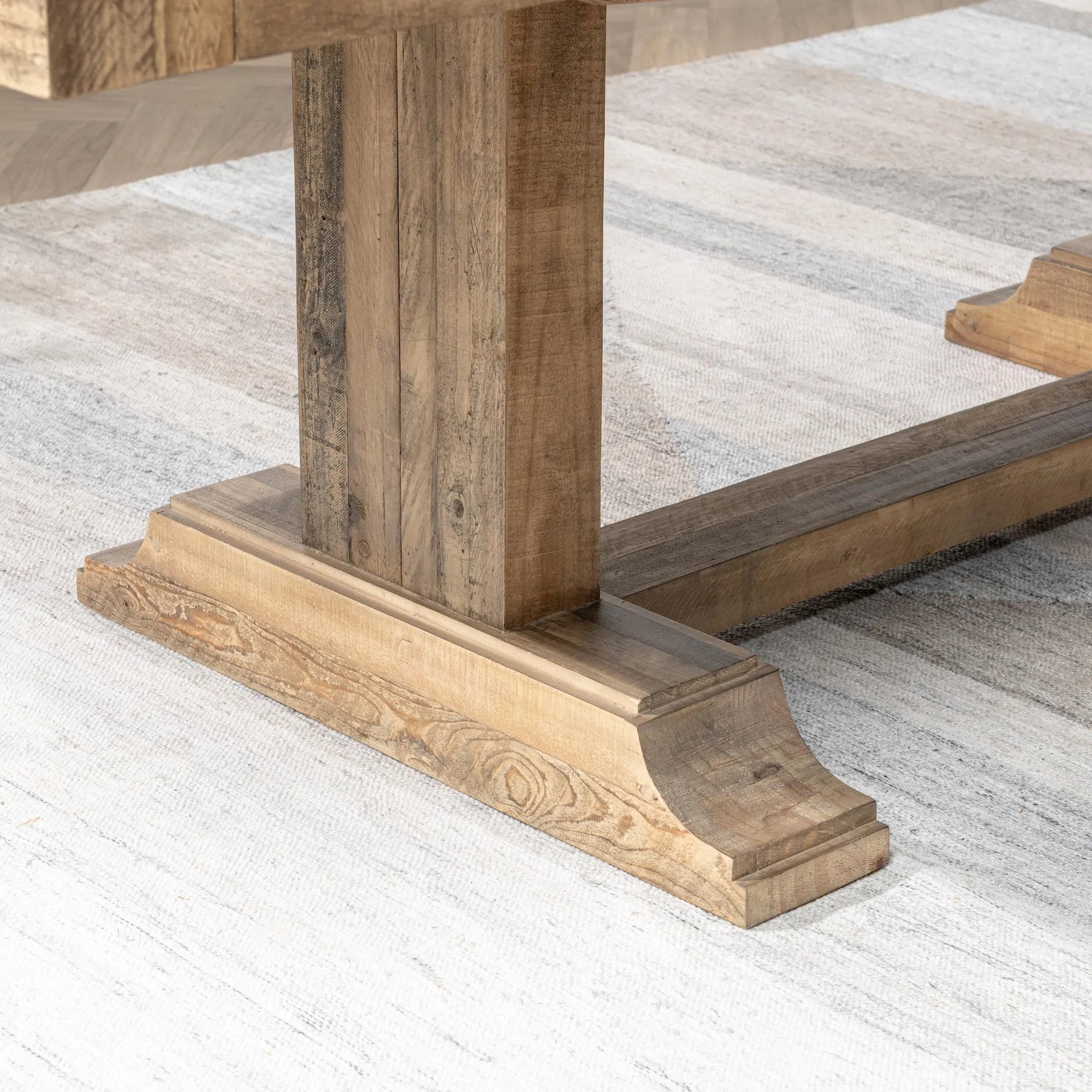 Dita Reclaimed Pine Wood Extendable Dining Table by Kosas Home in natural. Made from reclaimed pine in a transitional style.